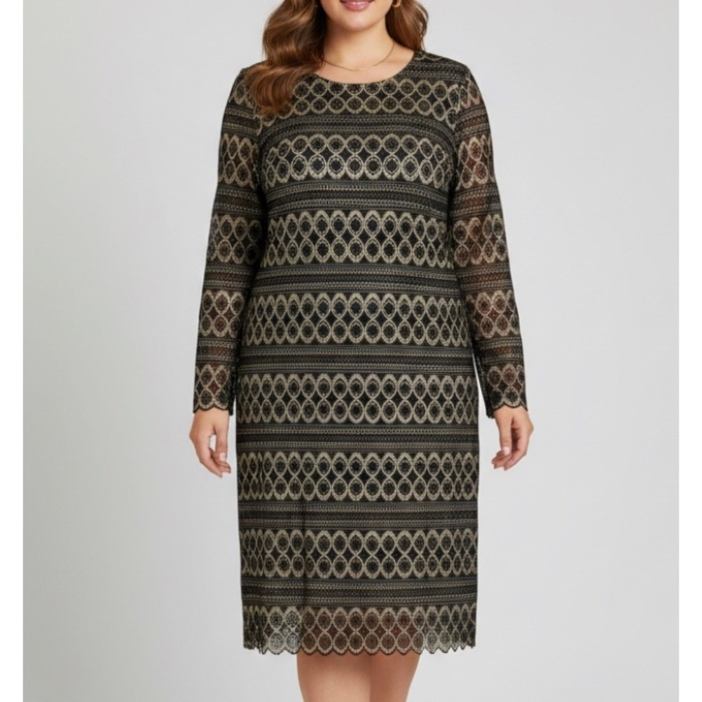CATO WOMAN Black/Gold FULL LACE Back-Zip COCKTAIL/PARTY Shift Dress Sz 18/20W